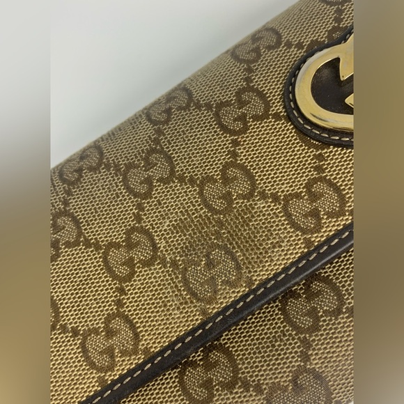 GUCCI HEART SIGNATURE JACQUARD GG BROWN LEATHER TRIM WALLET - Picture 7 of 11